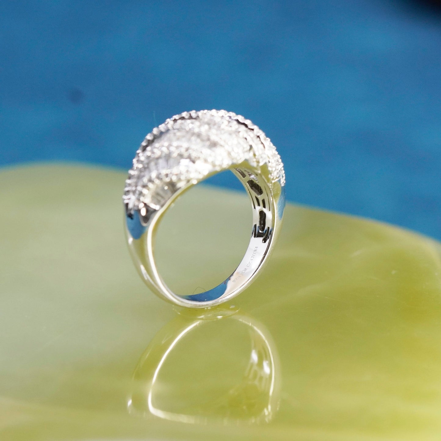 Size 9.25, Sterling 925 silver ring with cluster crystal, anniversary ring