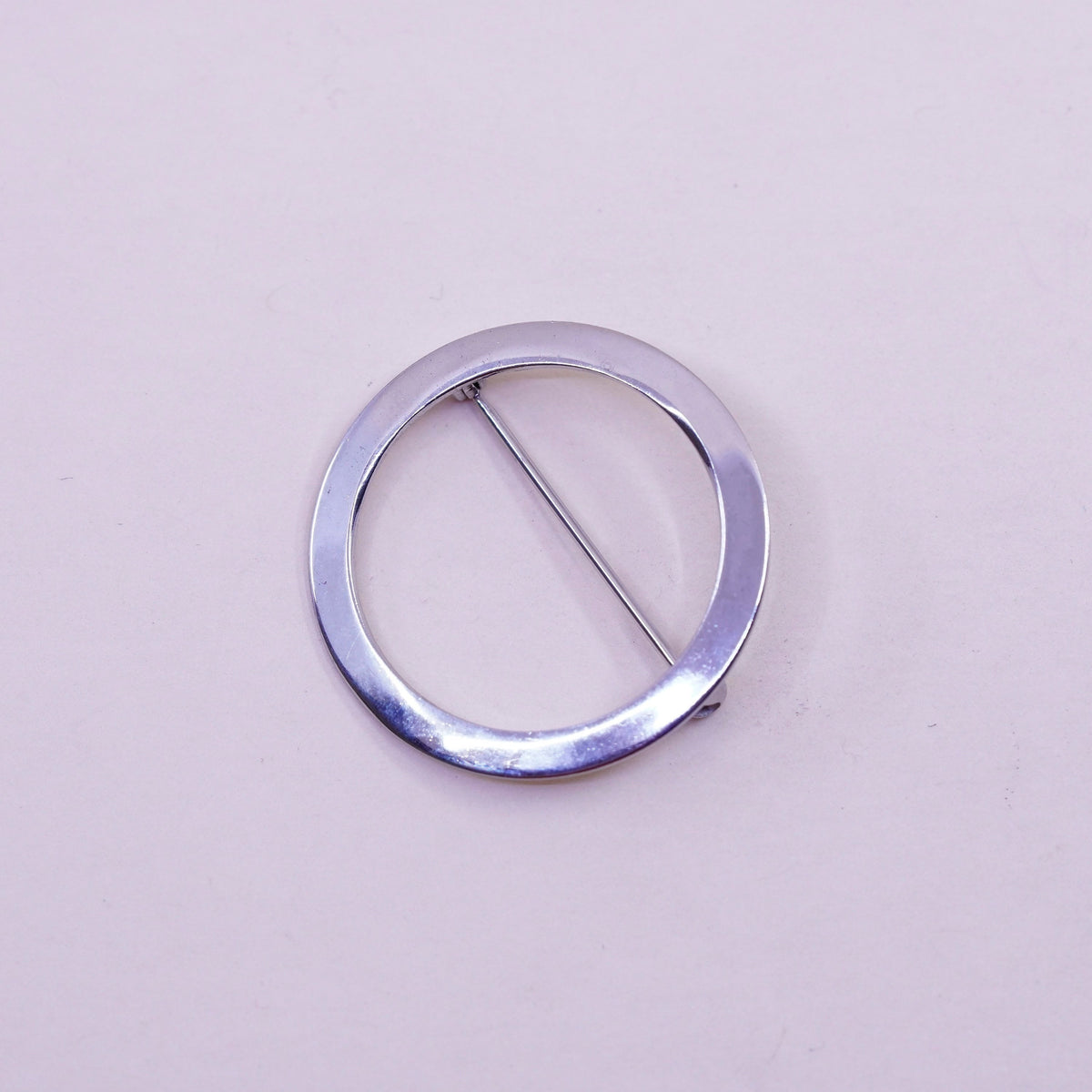 Vintage sterling silver handmade brooch, Simple 925 circle, Christmas pin