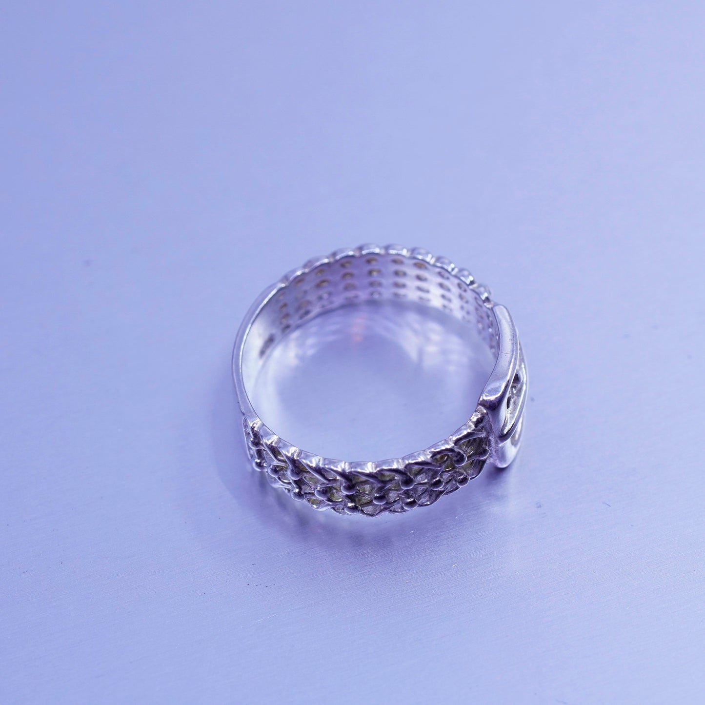 Size 7.25, vintage Sterling 925 silver handmade ring, filigree belt band