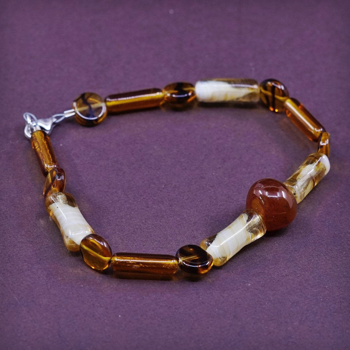 6.75", vtg Sterling silver handmade bracelet, 925 clasp w/ Amber agate