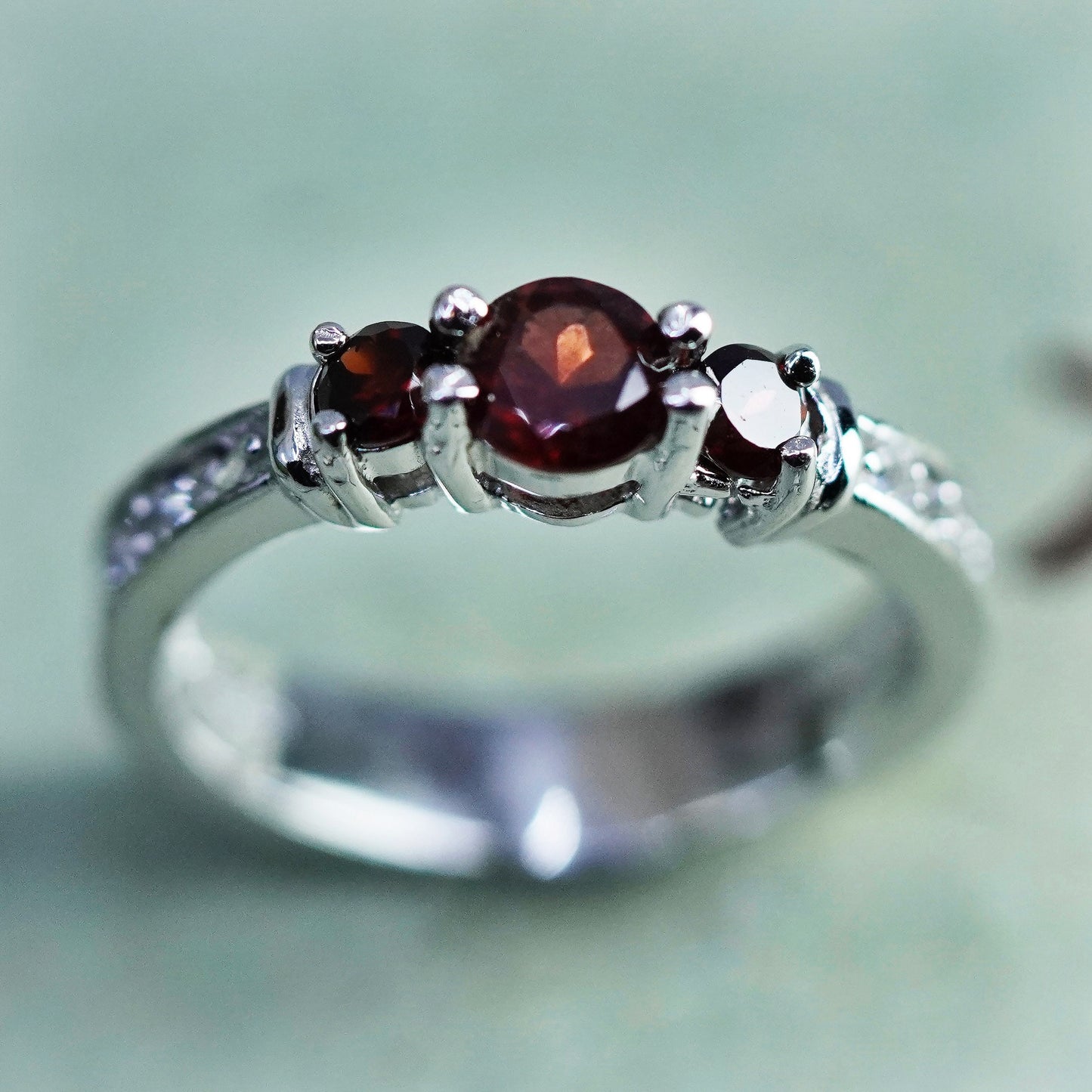 Size 7, Vintage sterling 925 silver handmade engagement ruby and cz ring