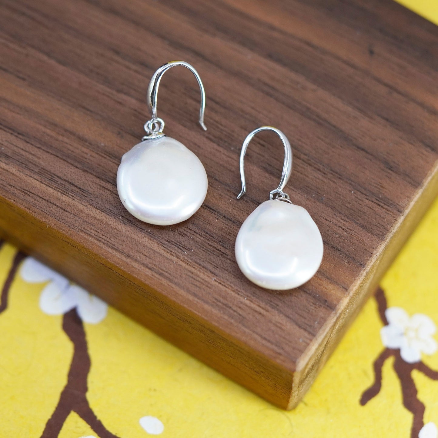 Vintage Sterling 925 silver handmade earrings with coin pearl
