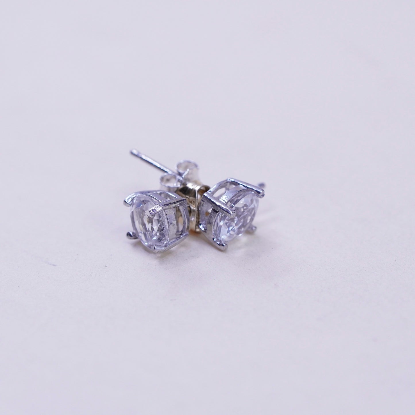 6mm, Vintage sterling 925 silver genuine round cz studs, filigree earrings