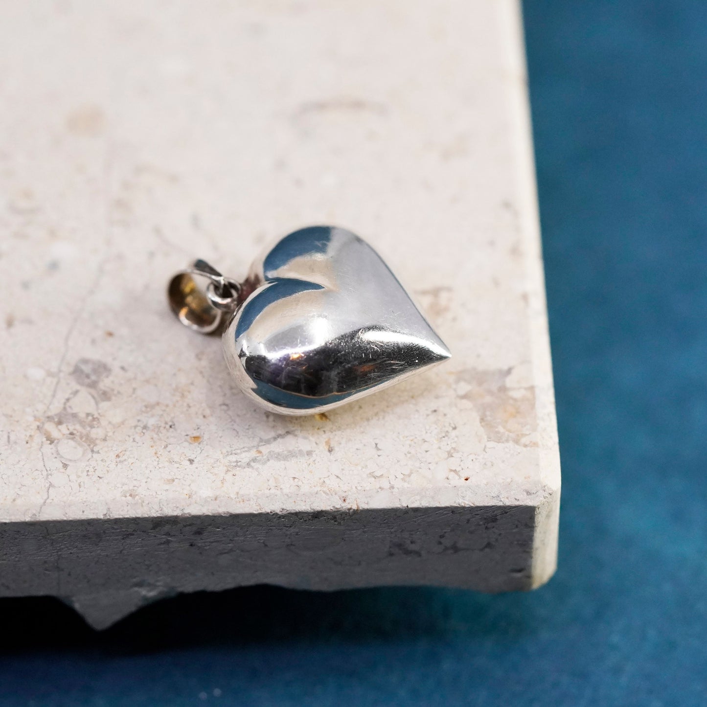 Vintage Sterling silver handmade pendant, puffy 925 heart