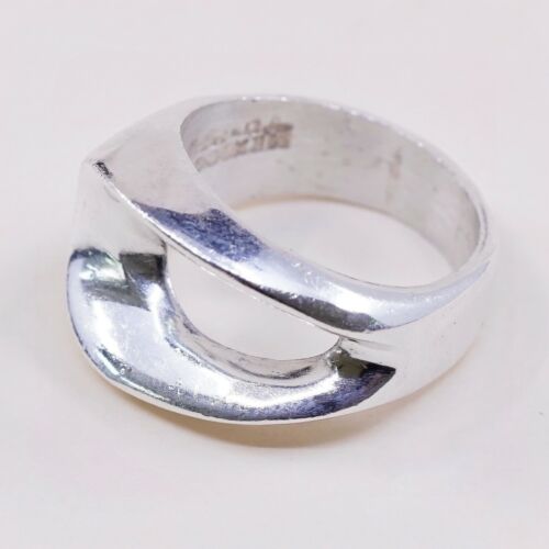 Sz 7, Vtg Sterling Silver Handmade Ribbed Ring Mexico 925 Silver warrior Band