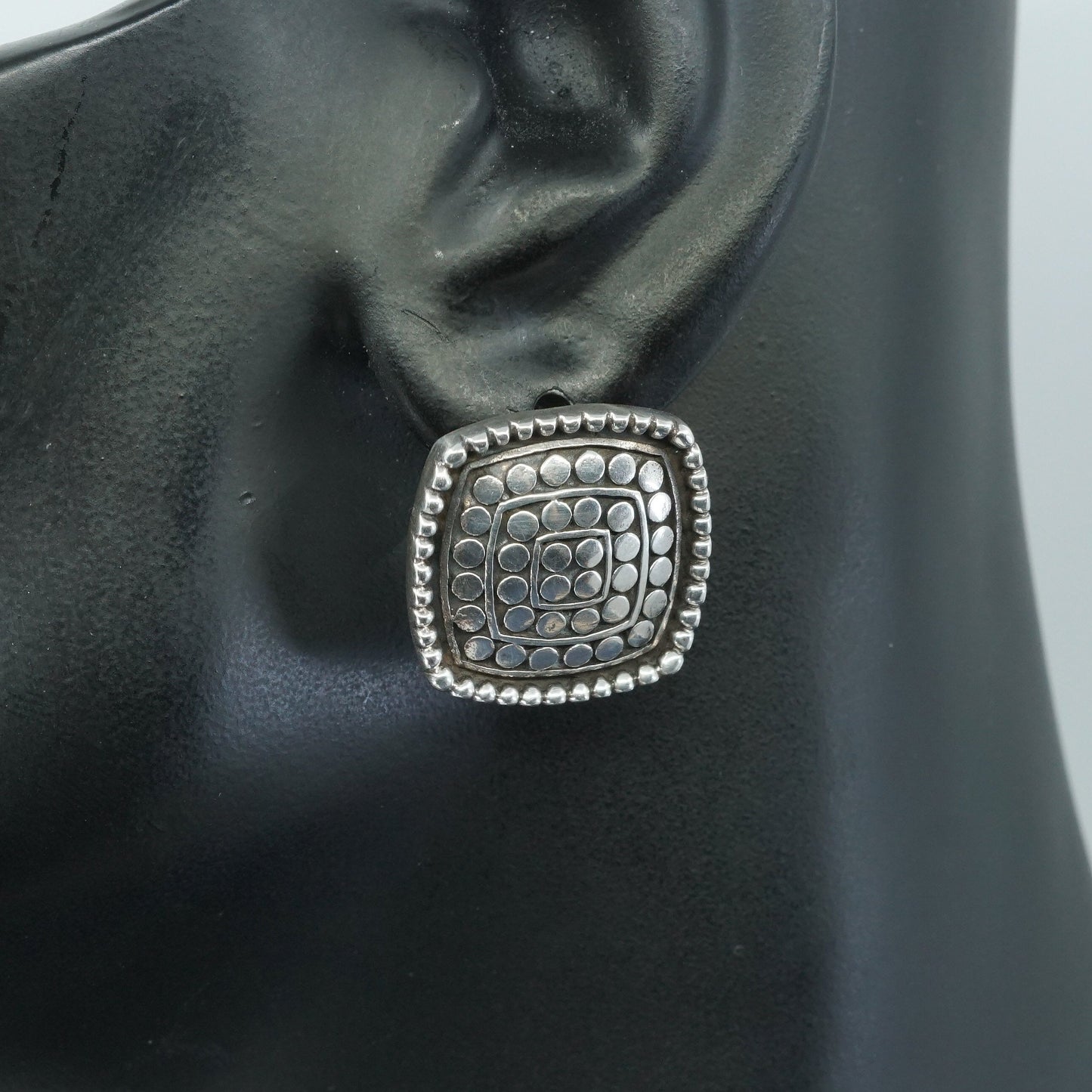 vtg SF Sterling Silver handmade Earrings. 925 huge studs w/ beads texture