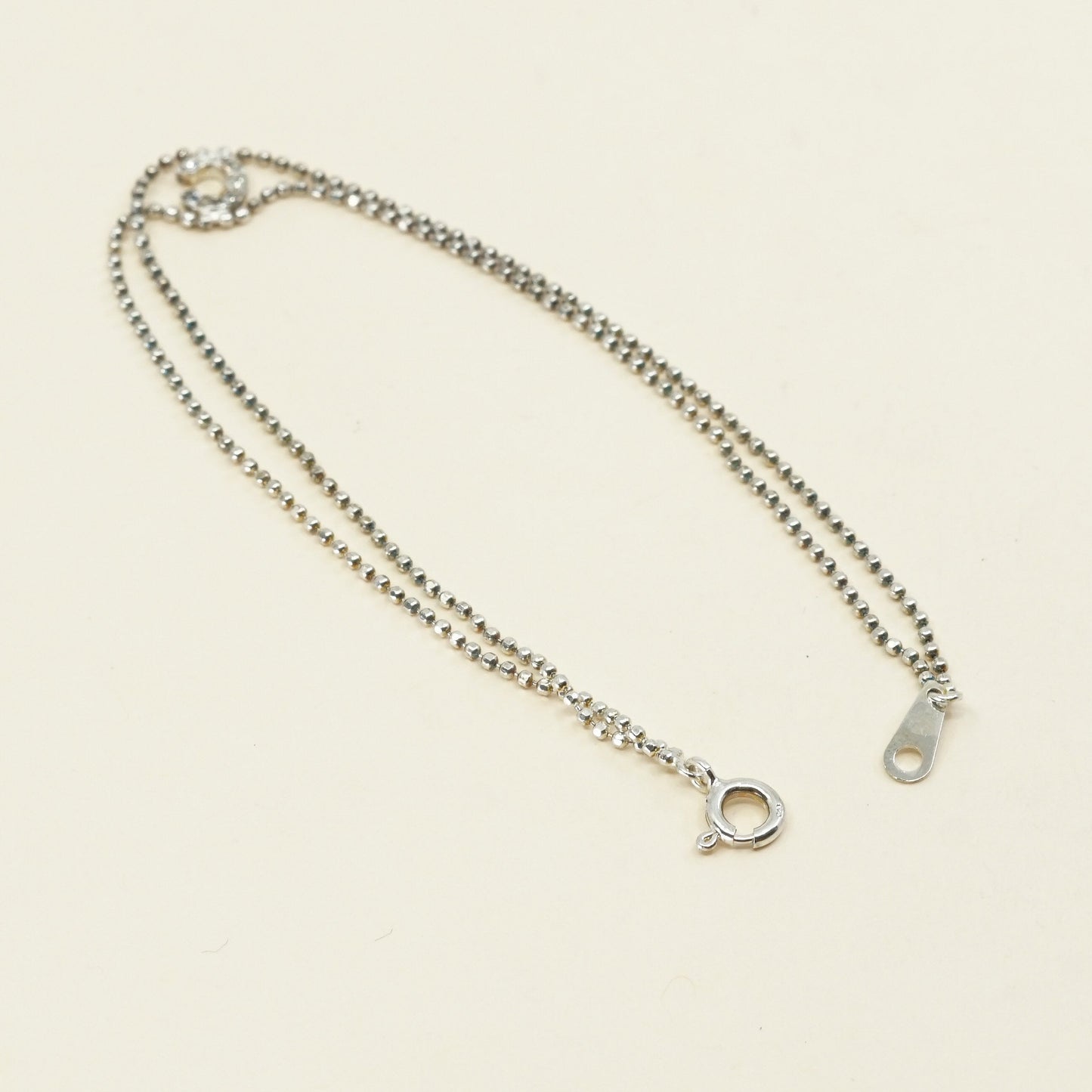 7", 1mm, vtg silver bracelet, 925 double strands beads w/ C N crystal