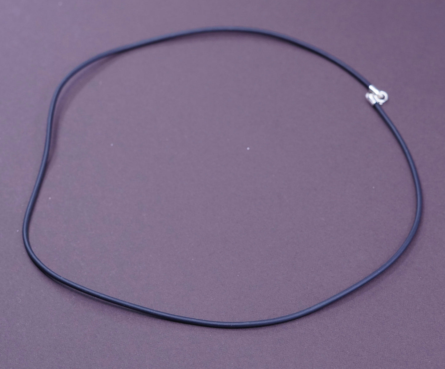 18”, VTG handmade necklace, black rubber thread choker W/ sterling silver clasp