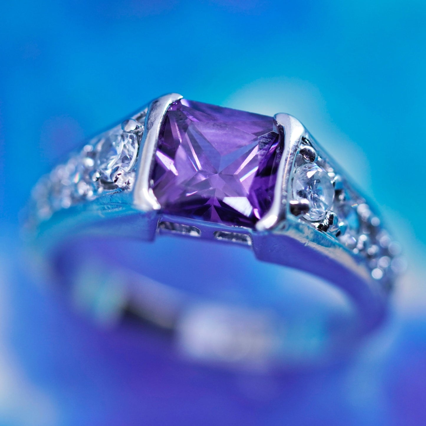 Size 10.25, vintage Sterling silver handmade ring, 925 band square amethyst cz