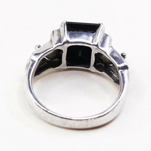 Sz 10.25, Vtg Sterling Silver handmade Ring, 925 Silver W/ Obsidian n marcasite