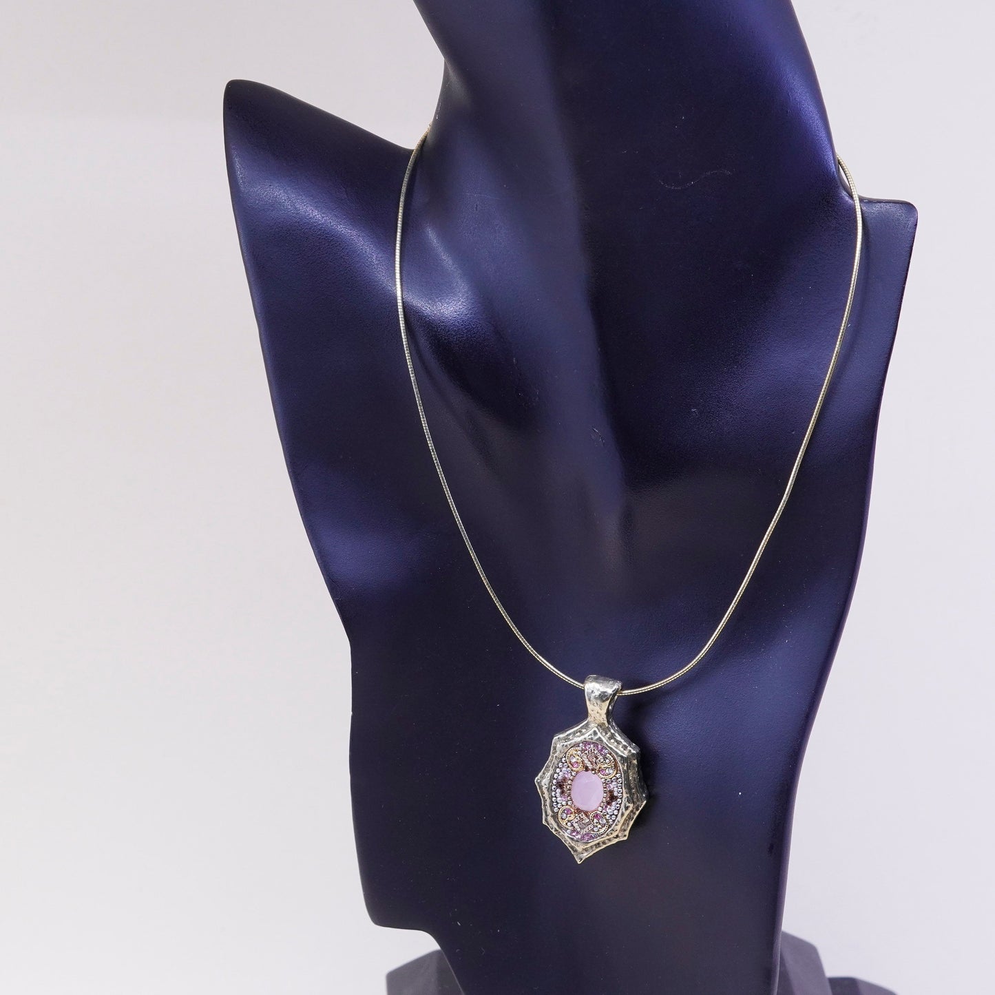 16+1”, OS vermeil gold Sterling silver necklace 925 snake chain crystal pendant