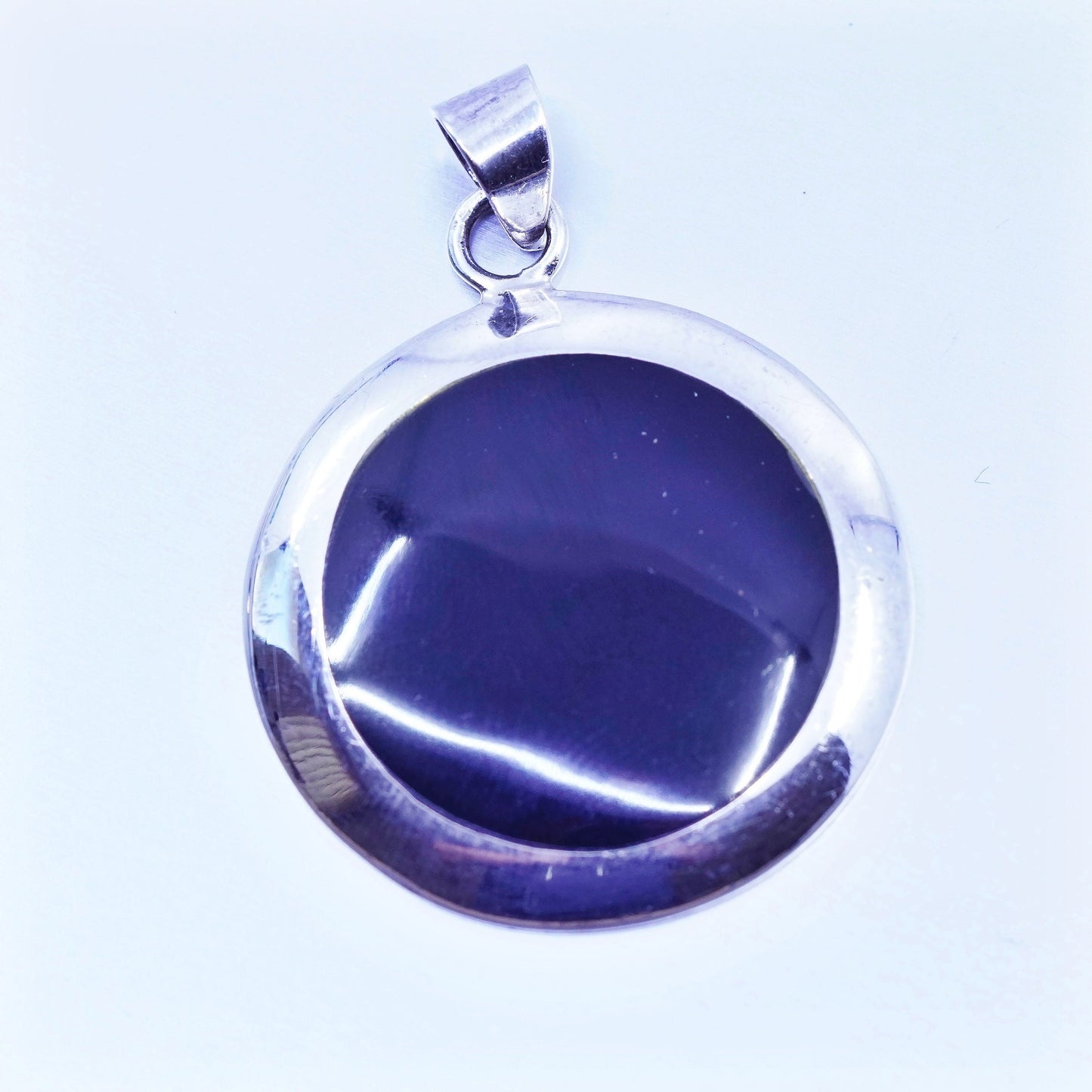 antique sterling 925 silver handmade pendant with round obsidian