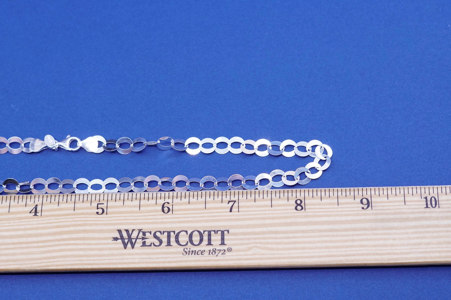 17”, 7mm, vtg milor Sterling silver handmade necklace, 925 flatten circle chain