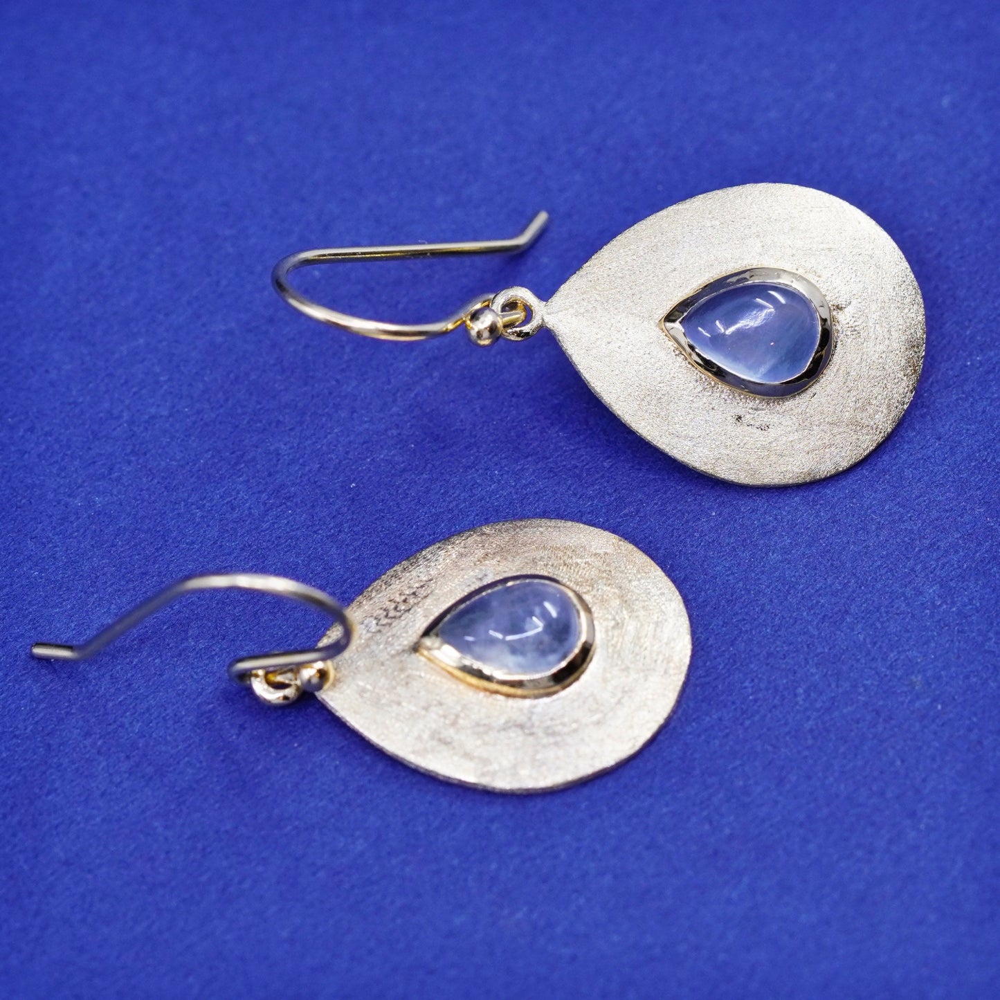 Vermeil gold over sterling silver earrings, matte 925 teardrop drops moonstone
