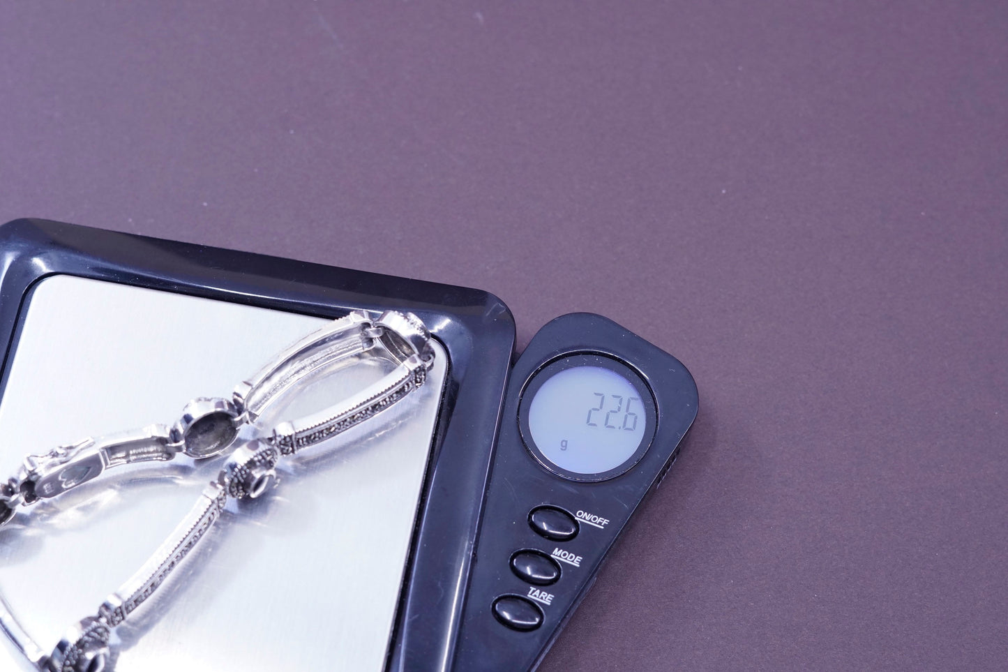 7.25”, Sterling silver bracelet, 925 tennis bracelet w/ marcasite obsidian