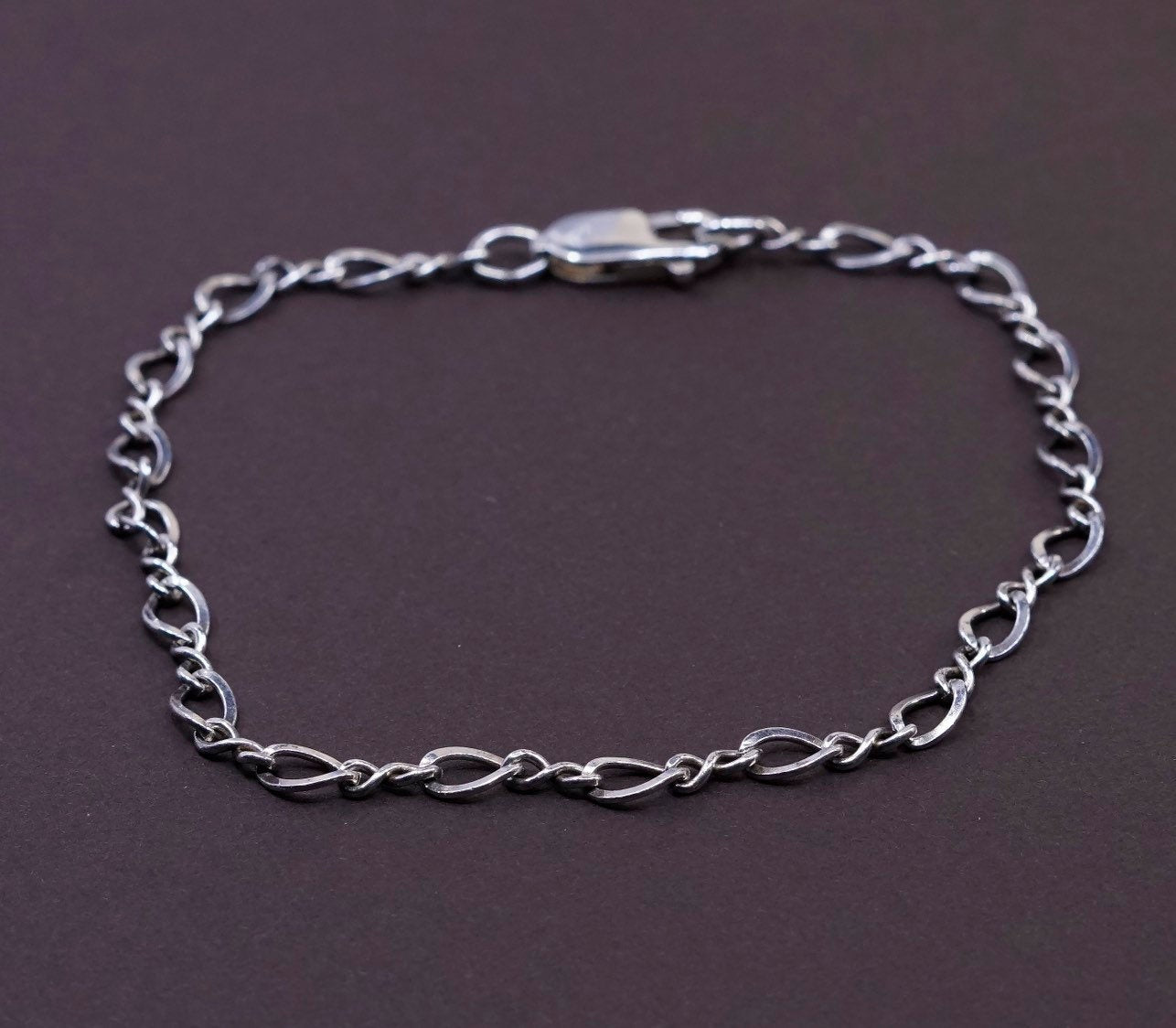 7.75", 4mm Sterling silver handmade bracelet, 925 figaro chain, stamped 925
