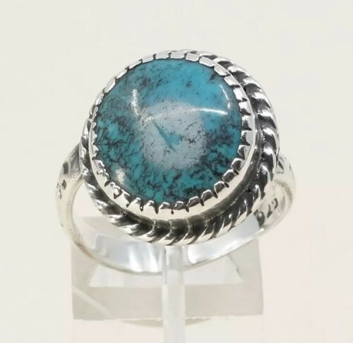 Sz 9, Vintage Zuni Sterling Silver W/ Turquoise N Cable Around, Navajo, 925