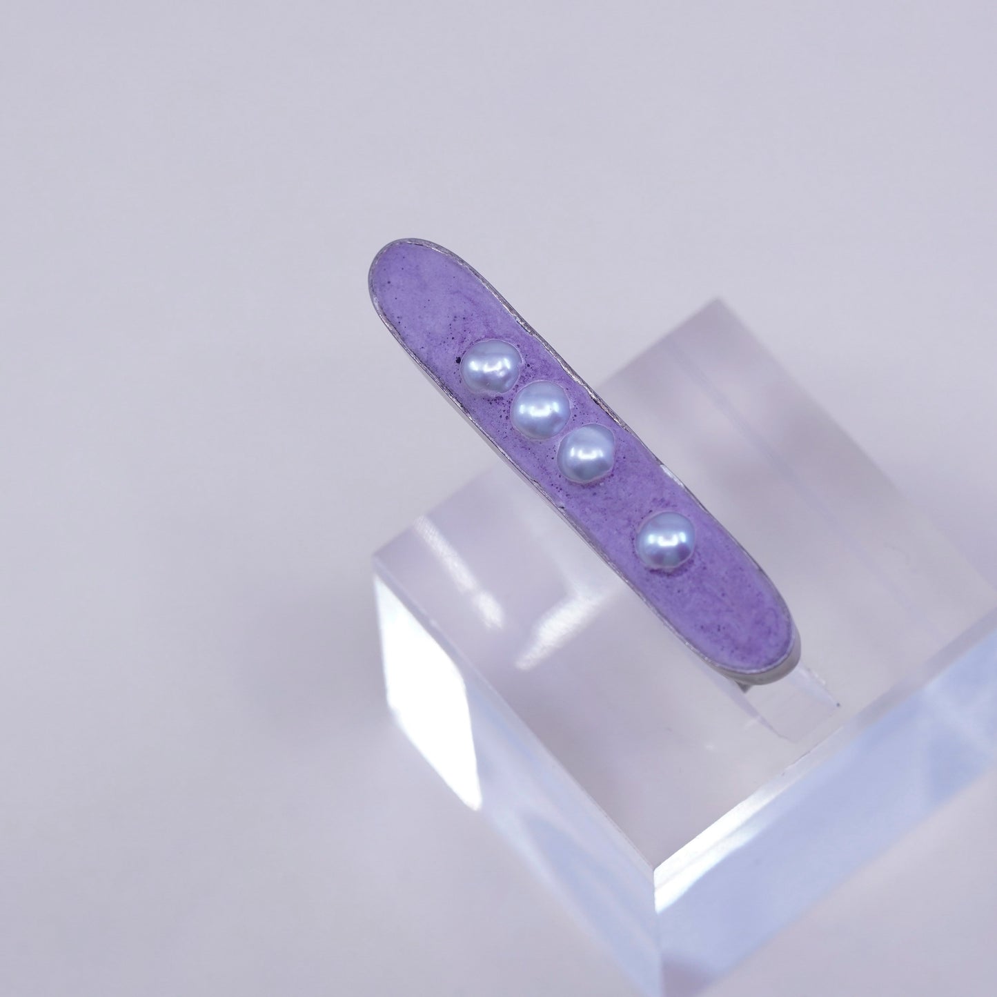 sz 8.5, SCAD Jeweler Stina Wen sterling 925 silver ring purple concrete N pearl