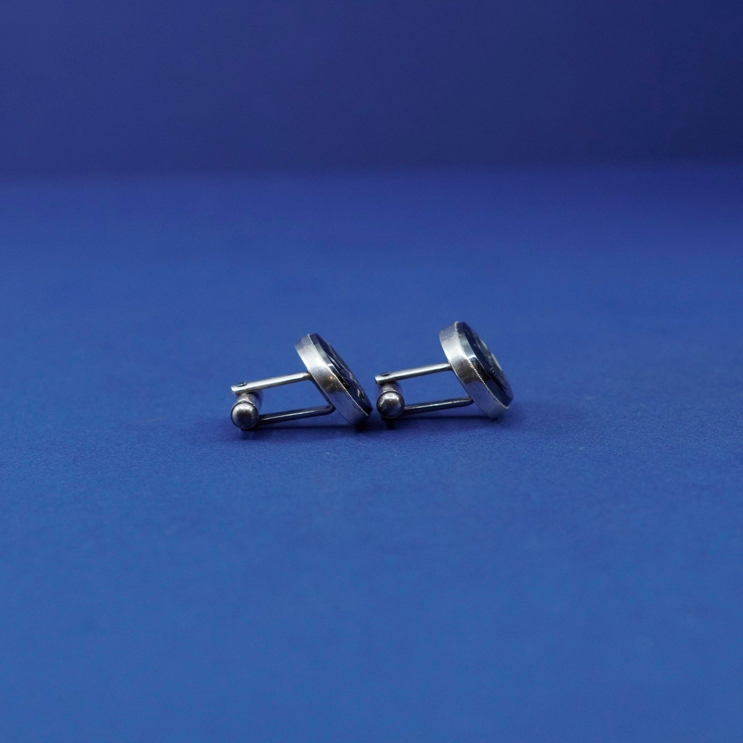 sterling silver Handmade hematite Roman soldier oval cufflink, 925 cuff link