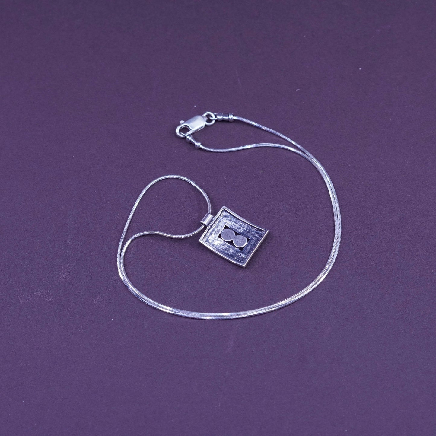 16”, Shablool Didae Sterling 925 silver necklace, snake chain rectangular opal