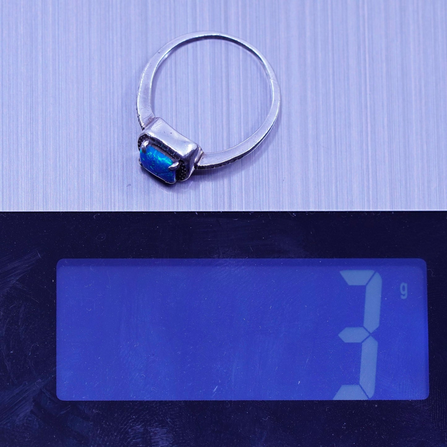 Size 7.5, vintage Sterling 925 silver handmade ring with opal and cz