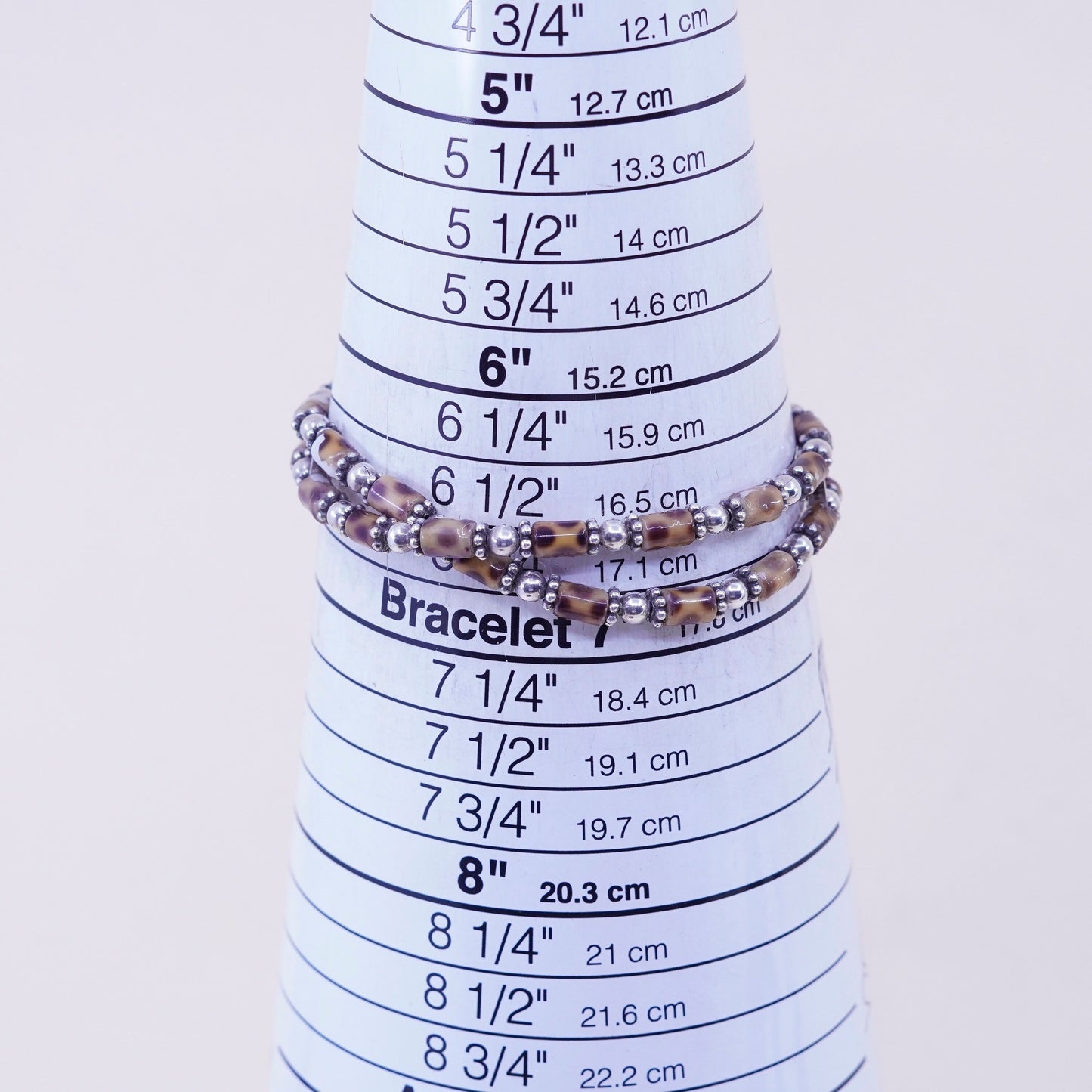 6.75”, vintage double strands sterling silver handmade bracelet with beads
