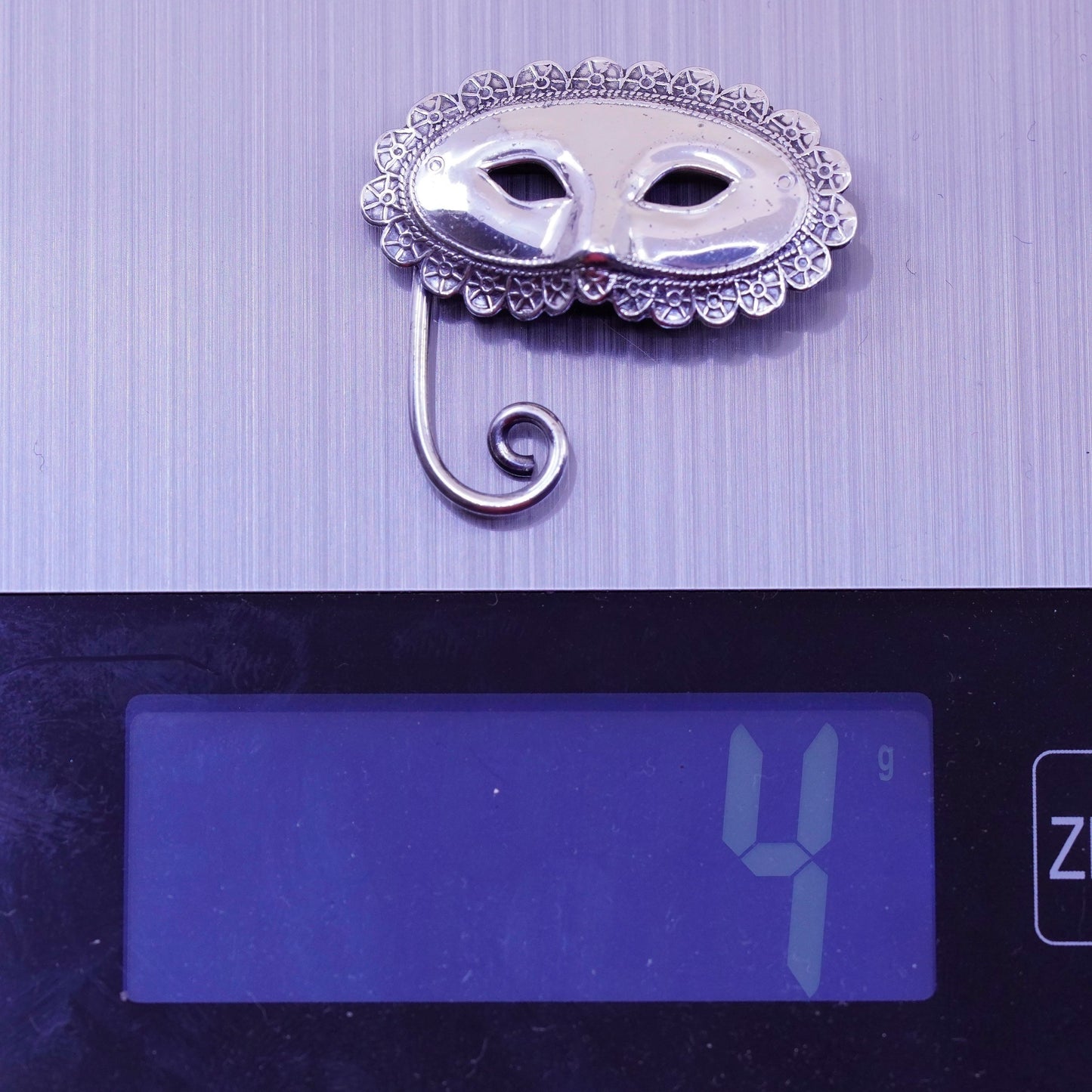 Lang Sterling 925 silver Madi Gras Theater Mask Tie Tack Pin Brooch Eye Mask