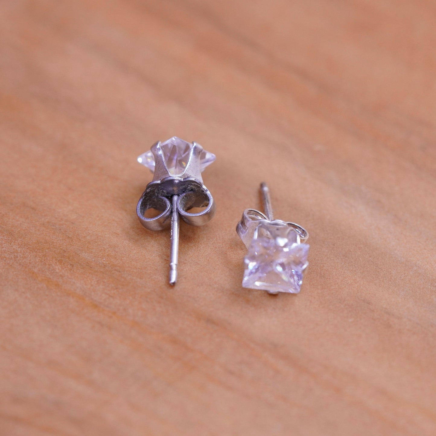 5mm, vintage Sterling 925 silver studs, square cz earrings