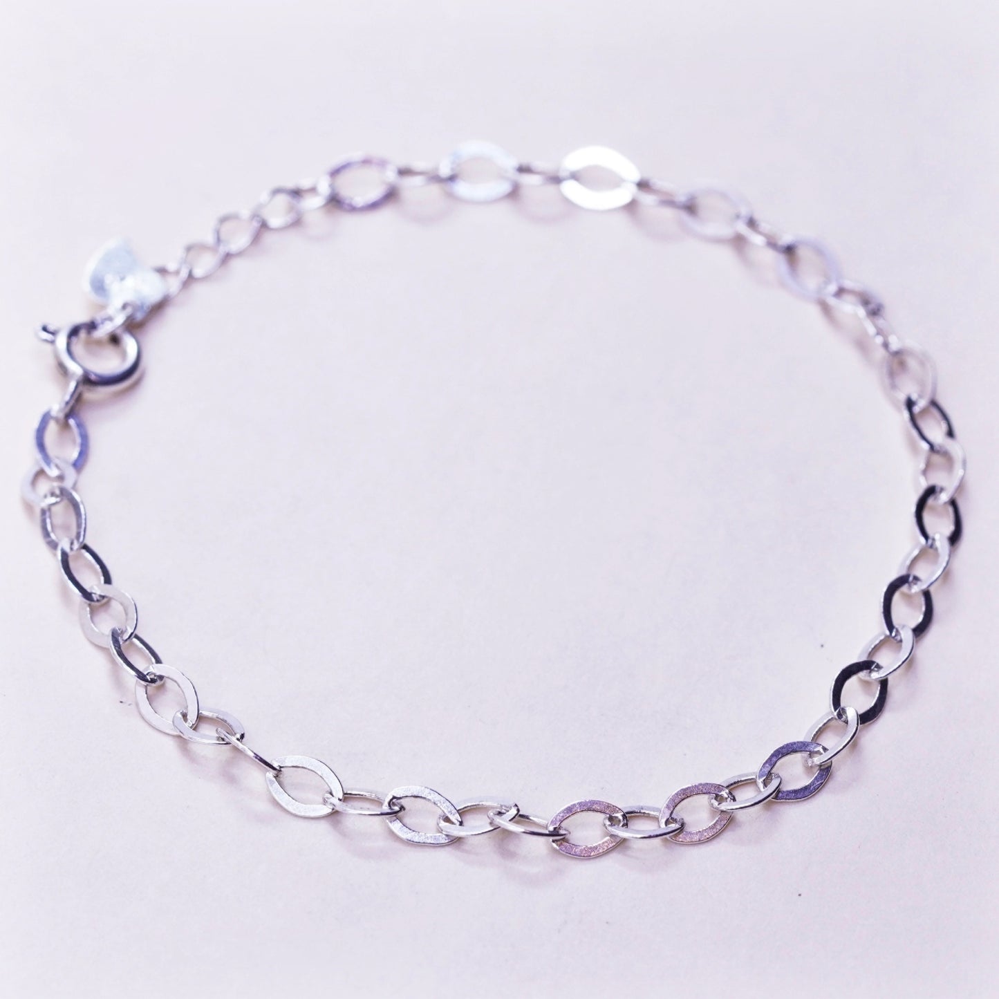 6.5”, 3mm, Vintage milor sterling silver flatten circle bracelet, 925 chain
