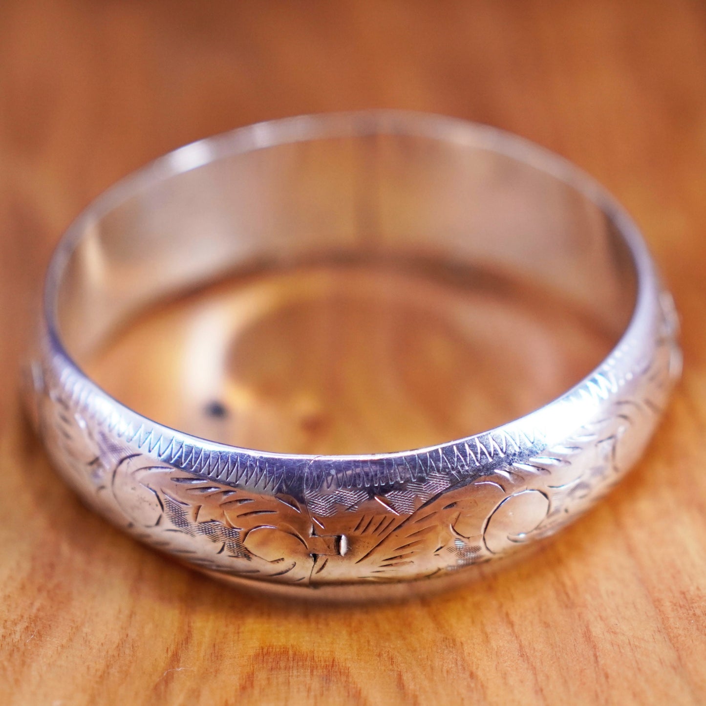 7.25”, Vintage Sterling silver handmade bracelet, textured 925 hinged bangle