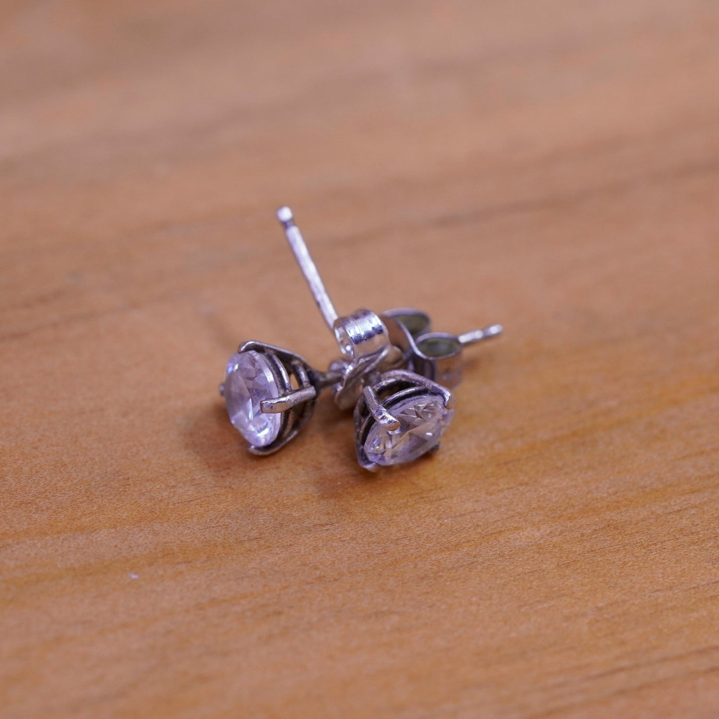 5mm, Sterling silver clear round crystal studs, cz earrings