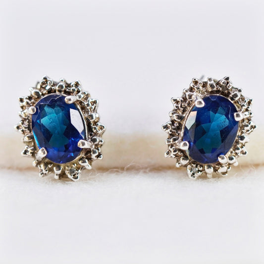 Vintage Sterling 925 silver earrings, studs with sapphire and diamond