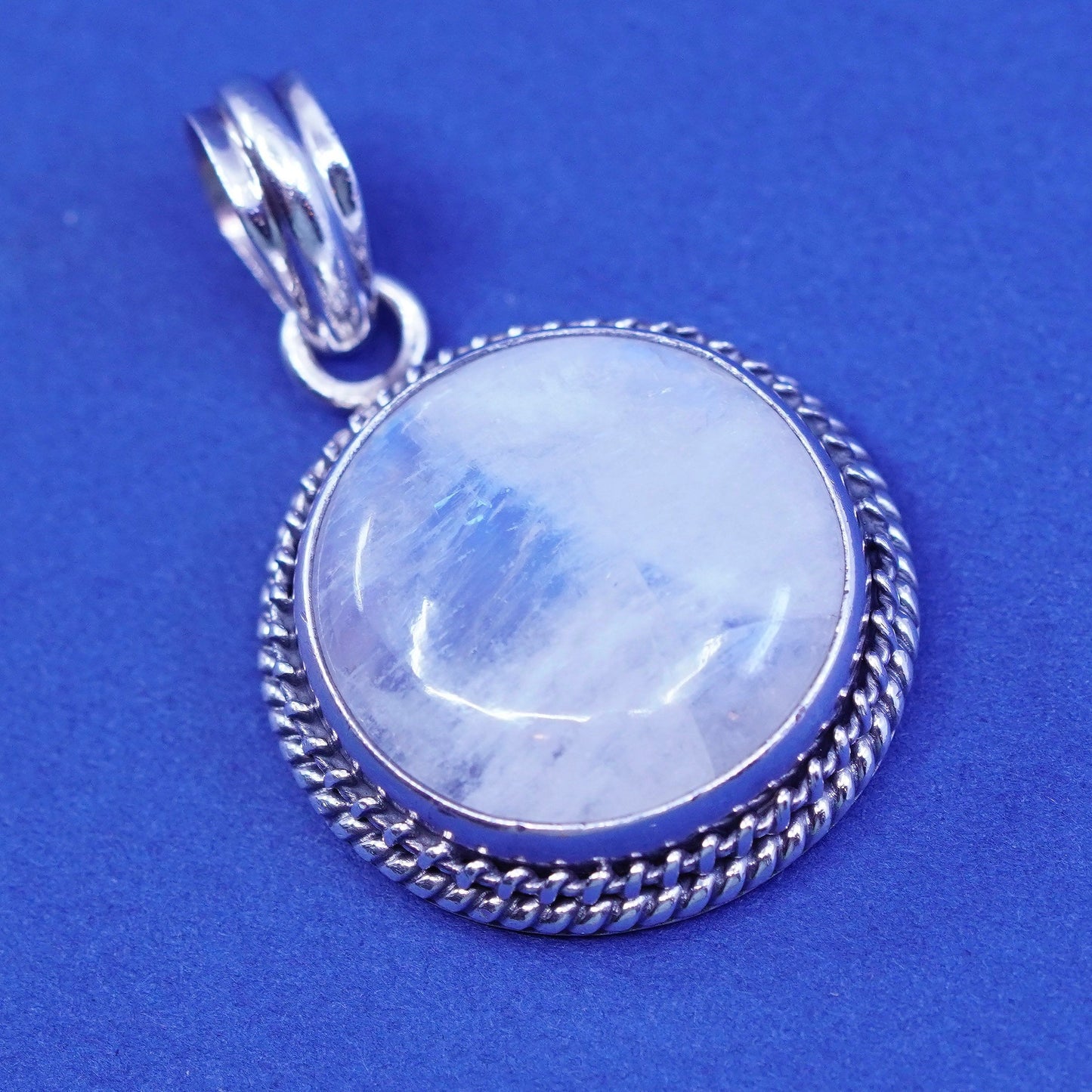 1.25”, PMA Sterling silver handmade pendant, 925 circle with moonstone cable