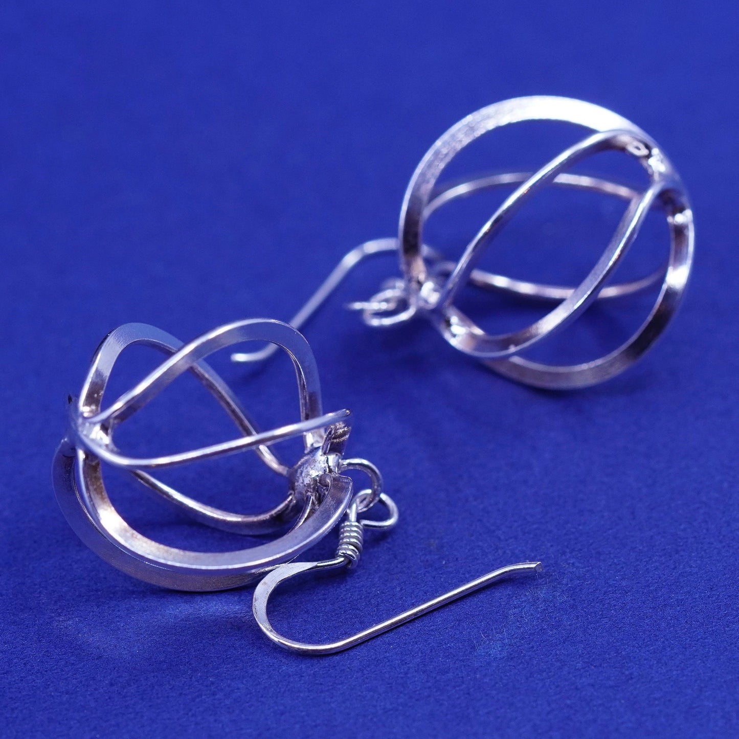 Vintage sterling silver handmade earrings, 925 twisted hopps