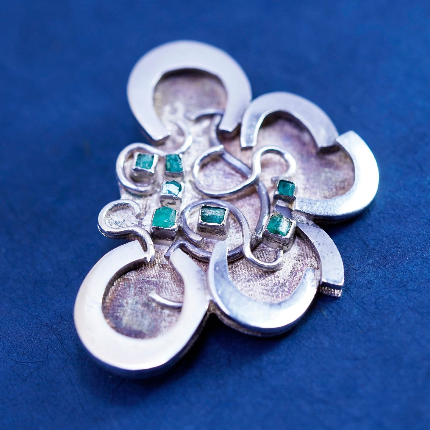Vintage sterling silver handmade butterfly brooch, 925 pin pendant and emerald