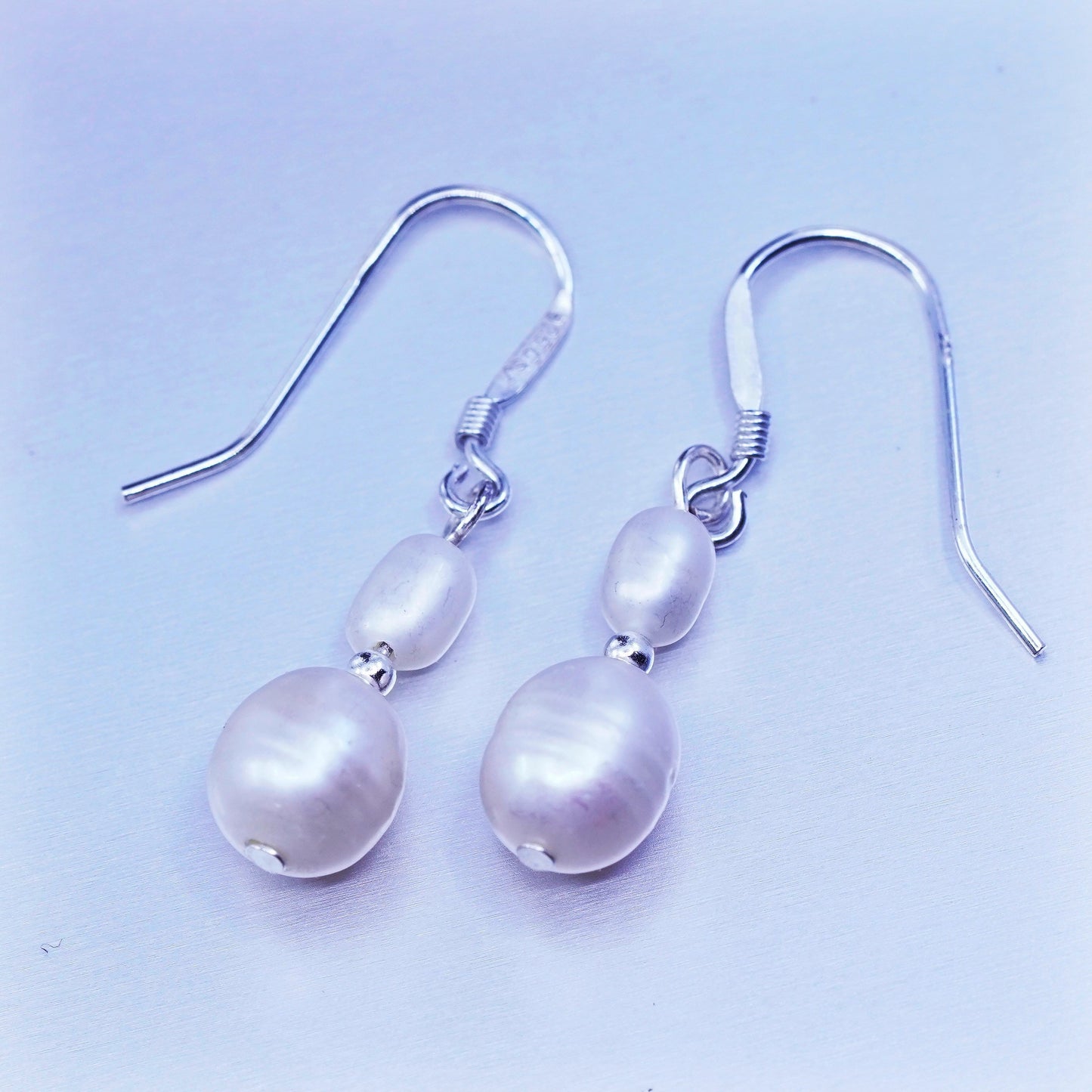 Vintage Sterling 925 silver handmade earrings with freshwater pearl