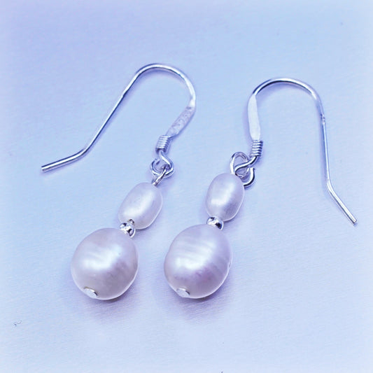 Vintage Sterling 925 silver handmade earrings with freshwater pearl