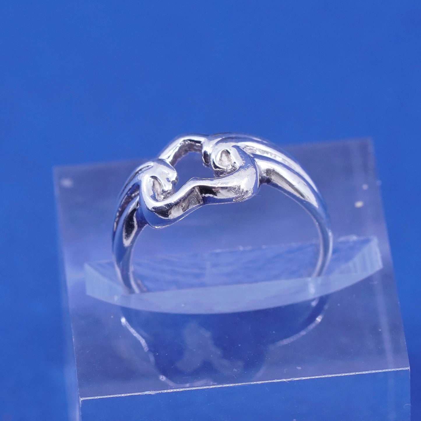 Size 7.25, vintage sterling silver handmade ring, 925 filigree heart band