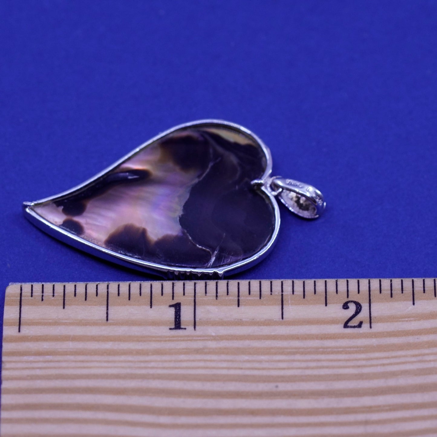 Vintage mexico Sterling silver handmade pendant, 925 heart abalone citrine