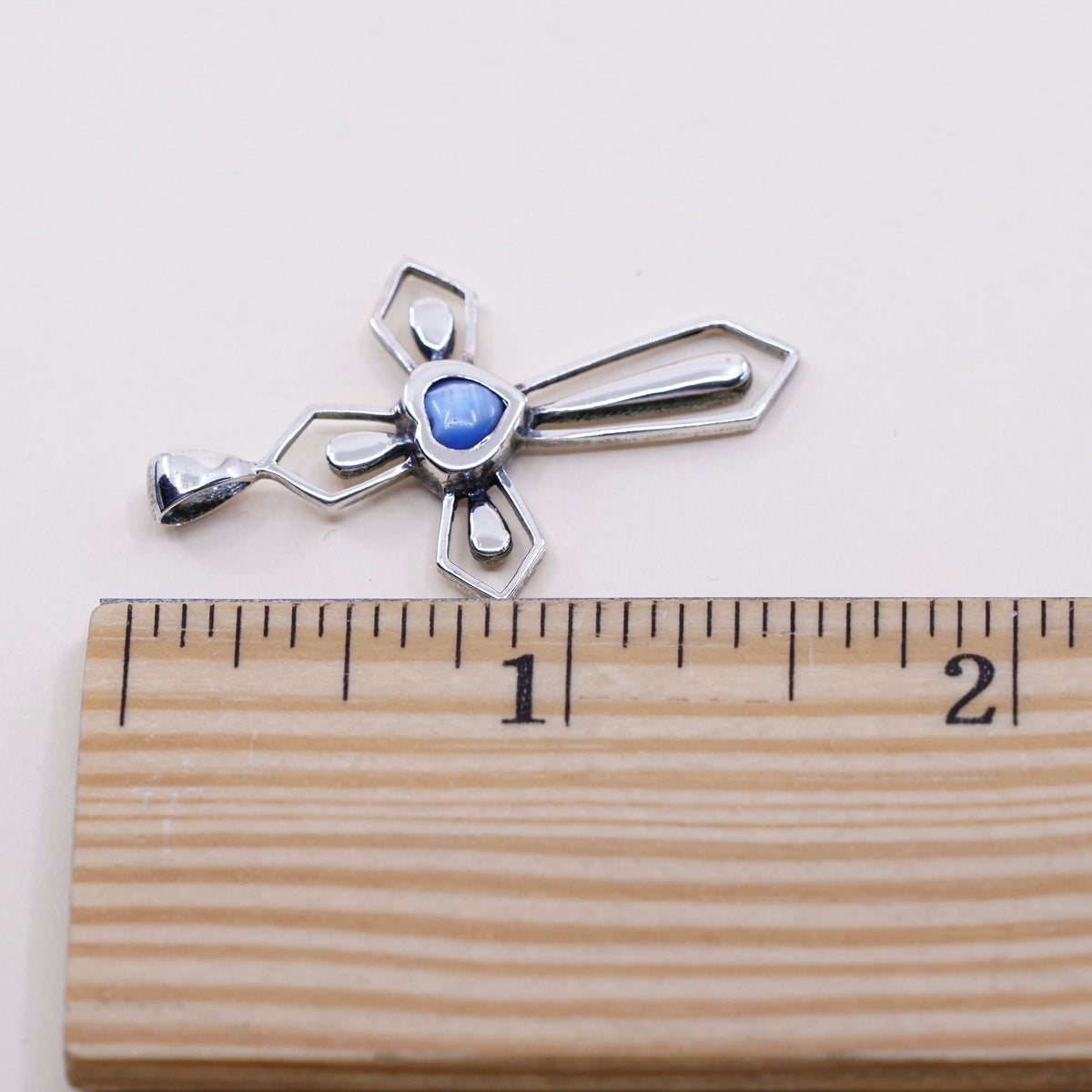 Vintage Sterling silver handmade pendant, Mexican 925 cross with blue tiger eye