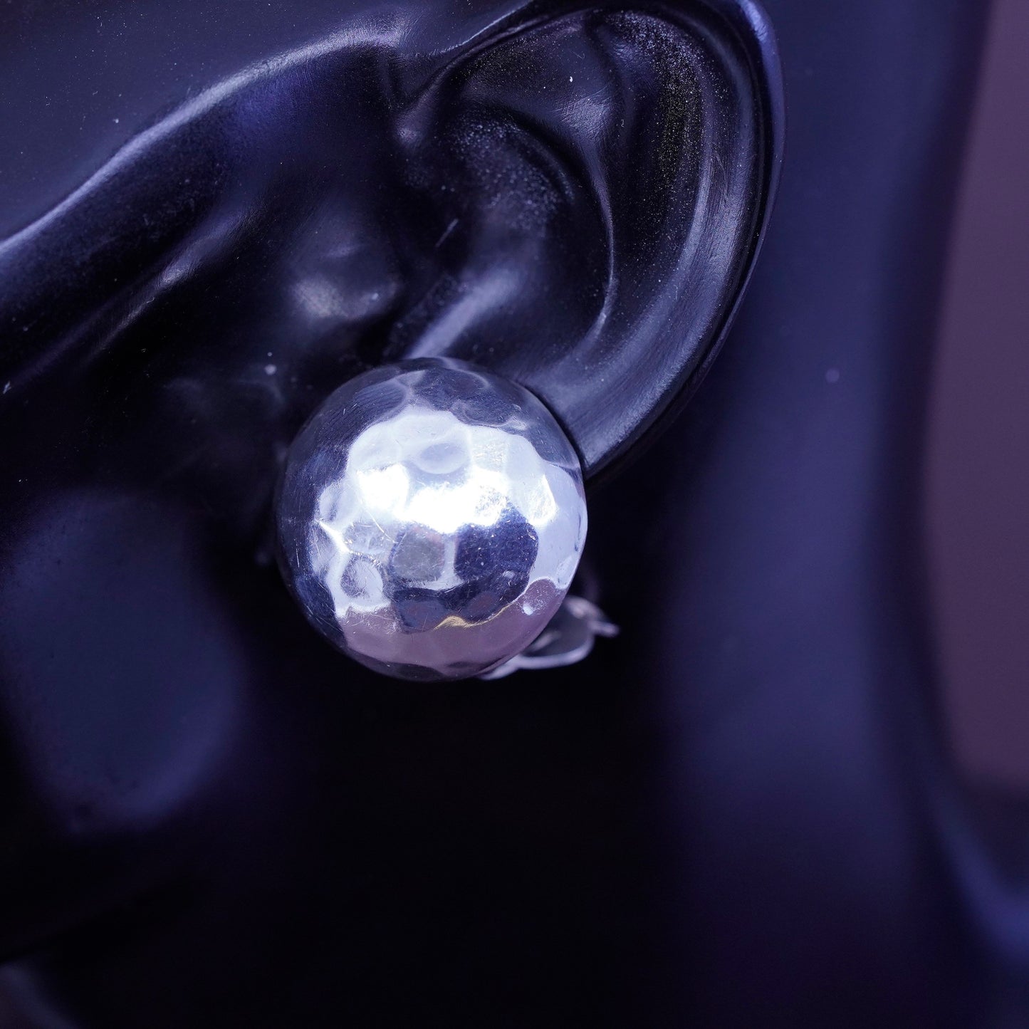 mexico Sterling silver handmade clip on, 925 modern hammered circle earrings