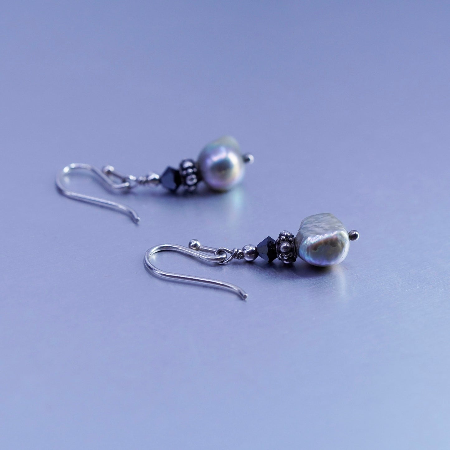 Vintage Sterling 925 silver handmade earrings with freshwater pearl