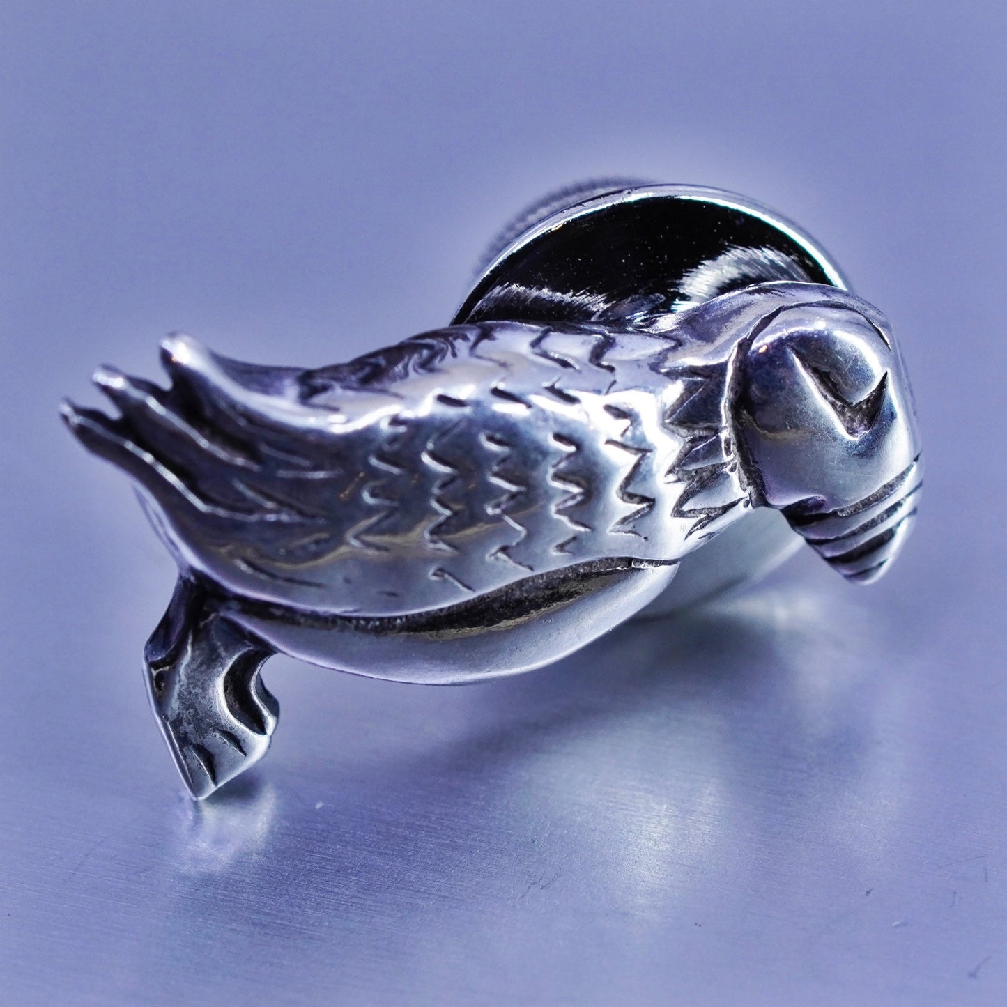 Vintage sterling silver handmade brooch, 925 puffin bird pin