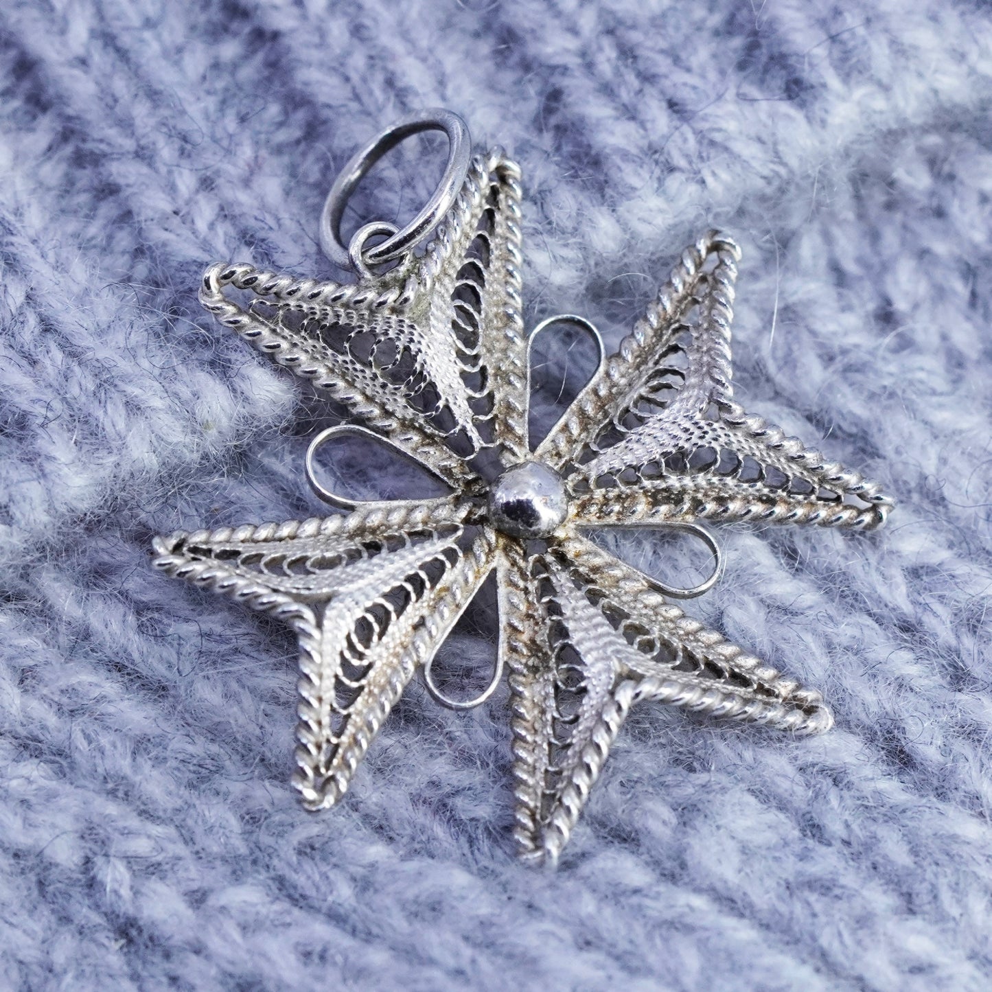 Vintage sterling 925 silver handmade filigree Jerusalem cross pendant