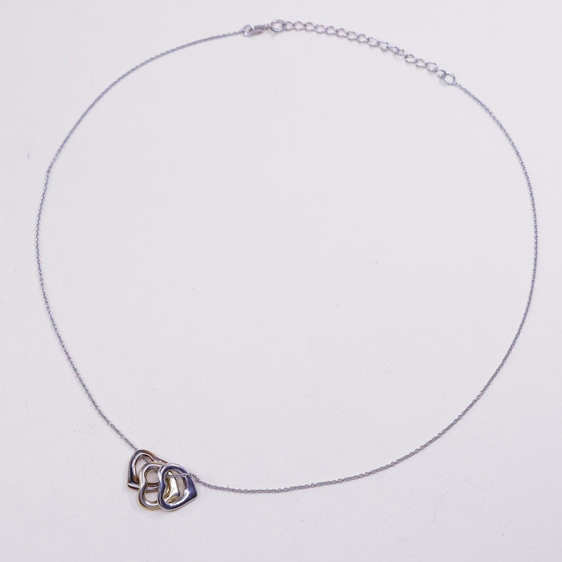 16+2", vtg Sterling silver Handmade necklace, 925 Circle chain w/ heart pendant