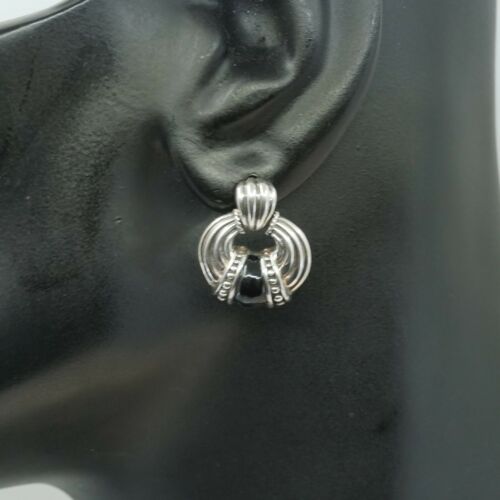Vintage Sterling Silver Handmade Earrings, 925 Silver Studs W/ Obsidian Dangles