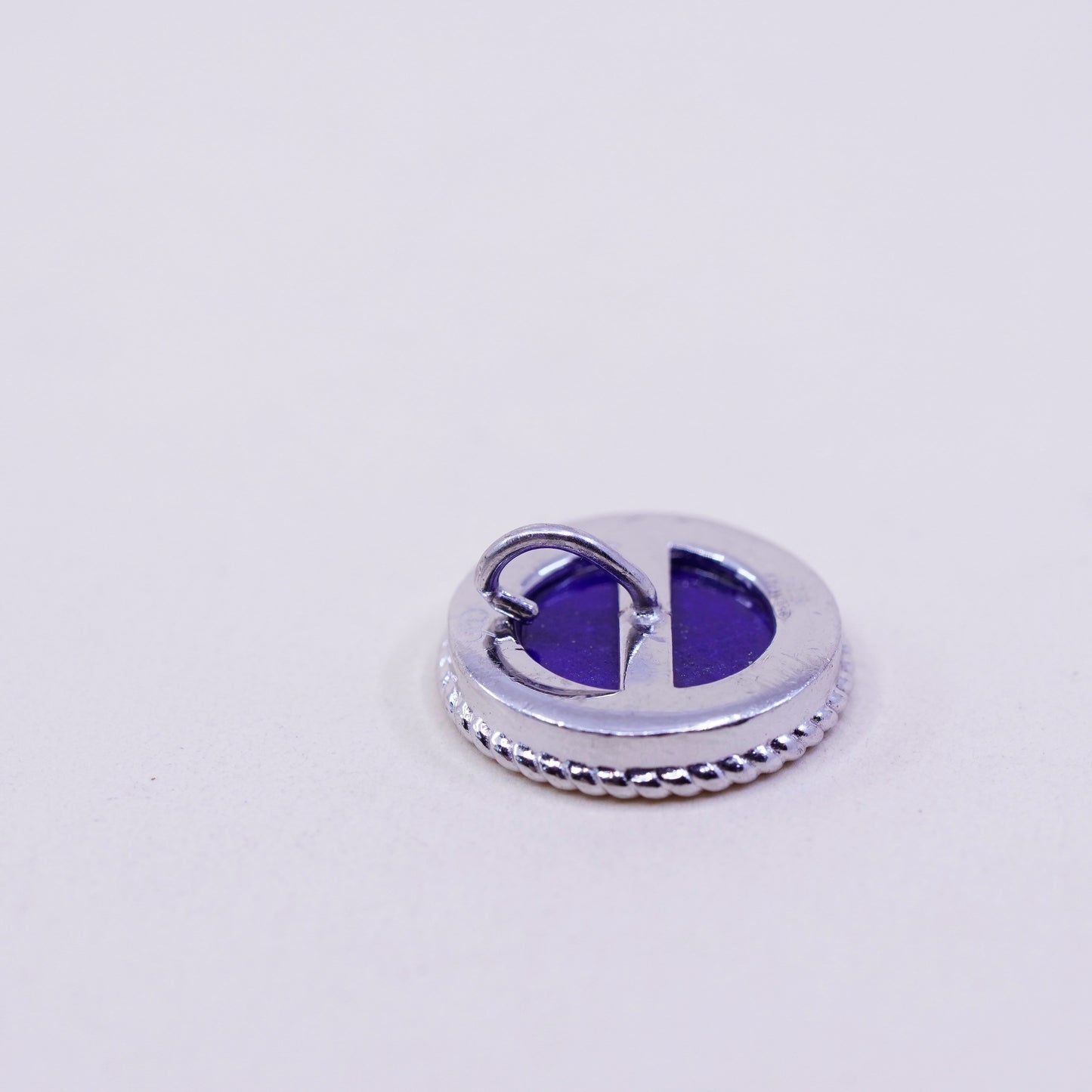 Vintage Sterling 950 silver handmade pendant with round lapis lazuli and cable