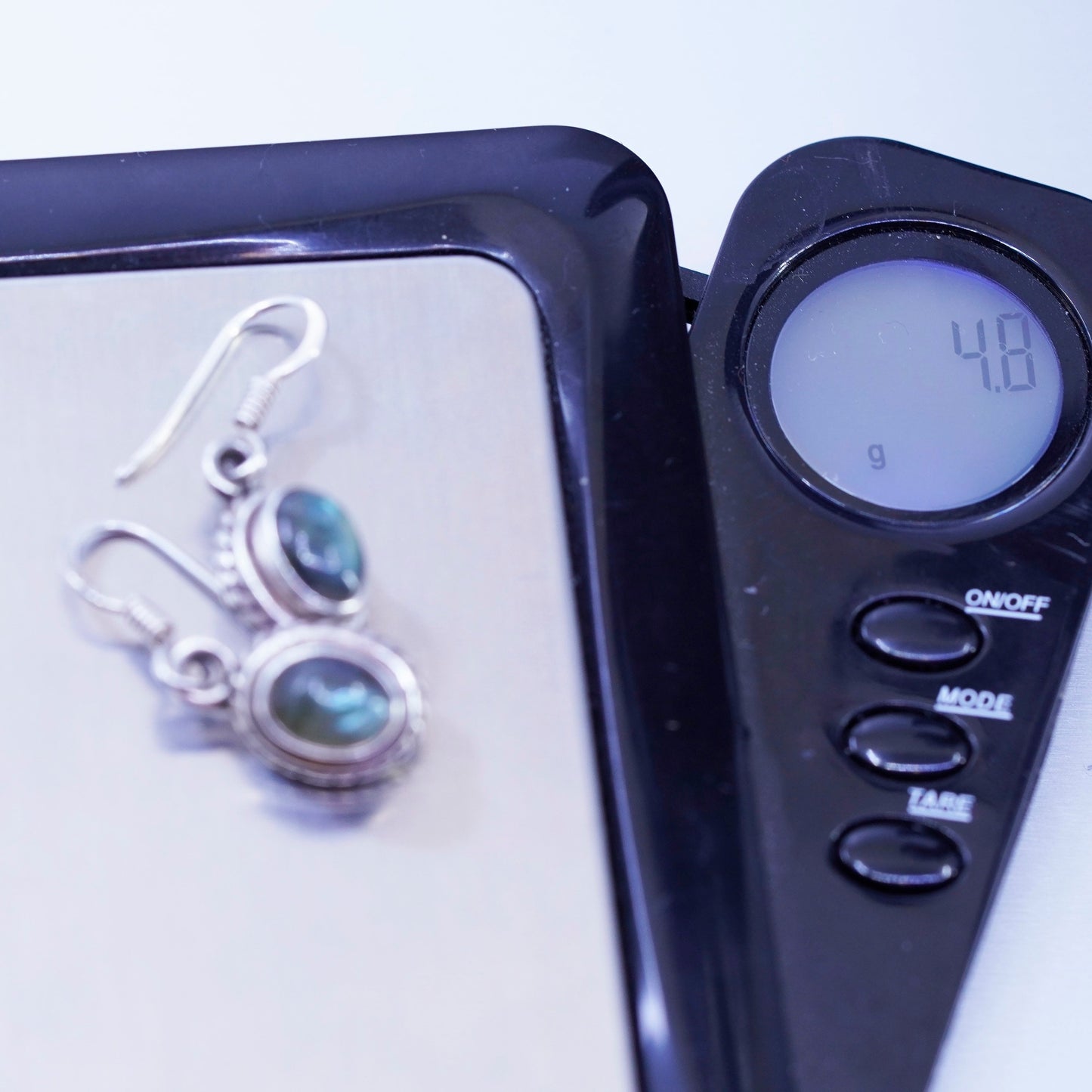 Vintage Sterling 925 silver handmade earrings with labradorite and cable around
