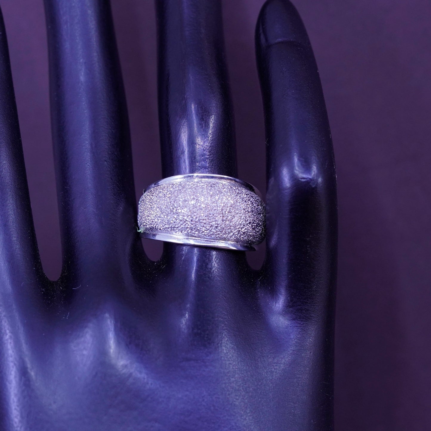 Size 9, vintage Sterling silver handmade ring, glittering 925 ribbed band