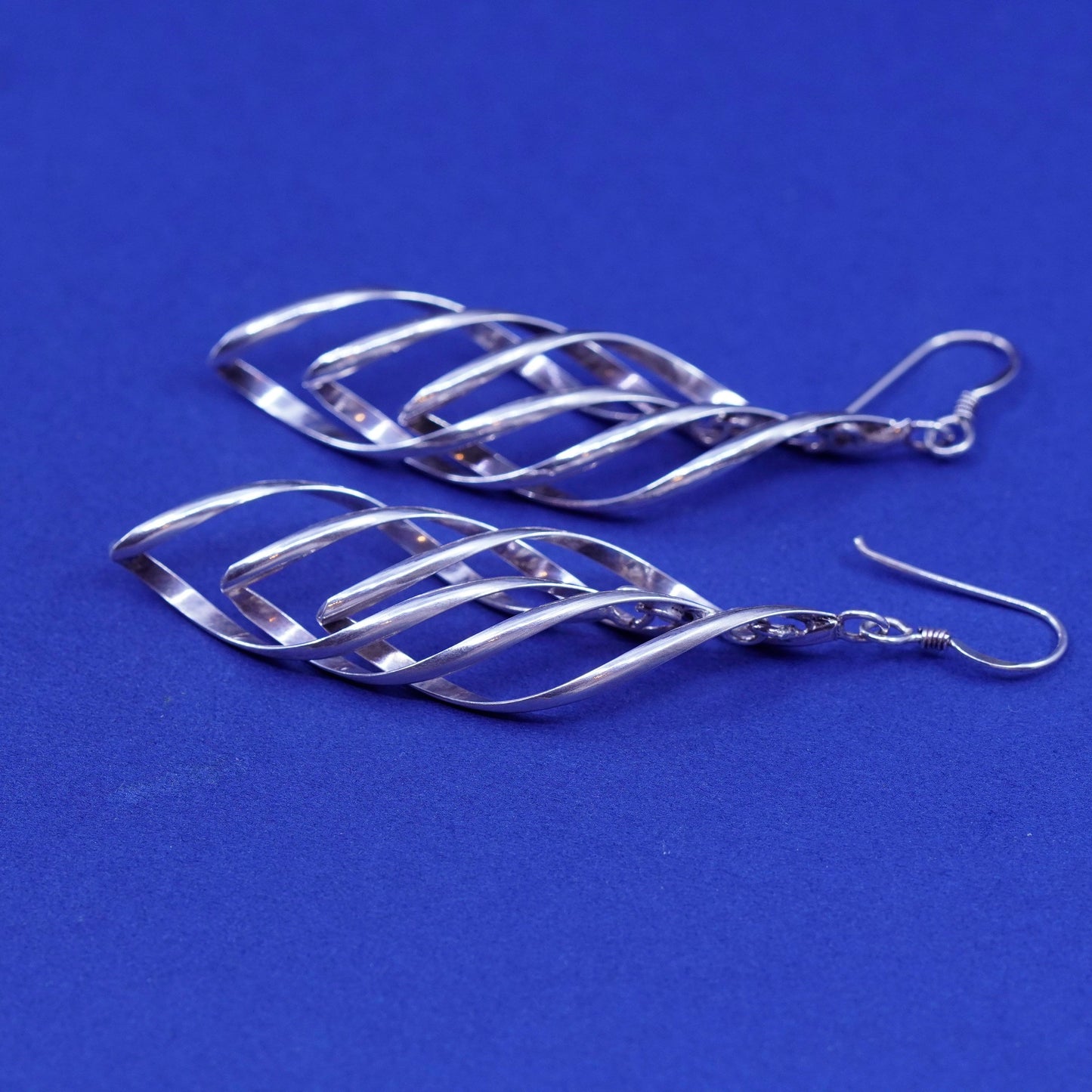 Vintage sterling silver handmade earrings, modern 925 twisted hoops